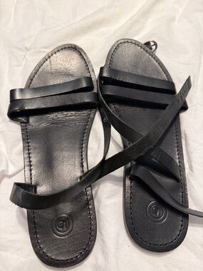 Urban Outfitters Black Leather Wrap-Strap Sandals